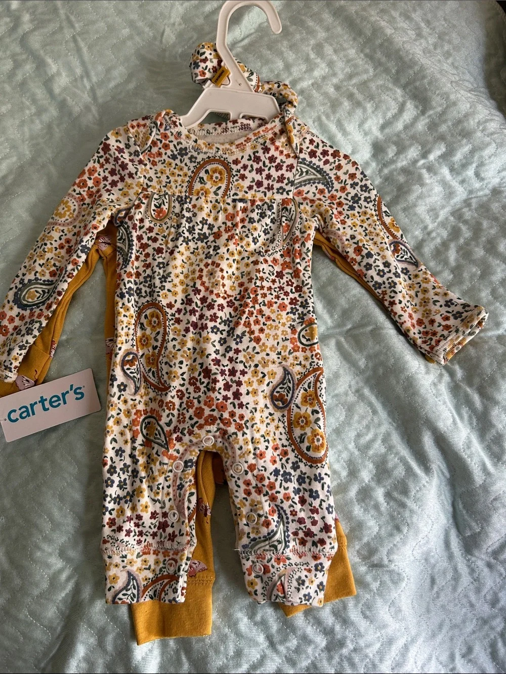 Carter's Mustard Butterfly One-Piece with Floral Headband Set